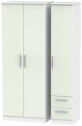 Knightsbridge Cashmere Matt and White 3 Door Tall Triple Wardrobe - RHF 2 Drawers