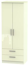 Knightsbridge Cream Gloss 2 Door 2 Drawer Tall Wardrobe