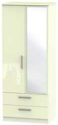 Knightsbridge Cream Gloss 2 Door Combi Wardrobe - 1 Mirror