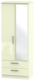 Knightsbridge Cream Gloss 2 Door Tall Combi Wardrobe - 1 Mirror