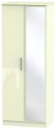 Knightsbridge Cream Gloss 2 Door Tall Wardrobe - 1 Mirror