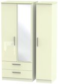 Knightsbridge Cream Gloss 3 Door Combi Wardrobe - 1 Mirror and LHF 2 Drawers
