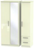 Knightsbridge Wardrobe - 3 Door - 1 Mirror - RHF 2 Drawers - Combi - Cream Gloss