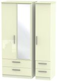 Knightsbridge Cream Gloss 3 Door Combi Wardrobe - 1 Mirror