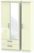 Knightsbridge Wardrobe - 3 Door - 1 Mirror - LHF 2 Drawers - Tall Combi - Cream Gloss