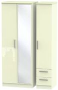 Knightsbridge Wardrobe - 3 Door - 1 Mirror - RHF 2 Drawers - Tall Combi - Cream Gloss