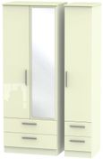 Knightsbridge Wardrobe - 3 Door - 1 Mirror - Tall Combi - Cream Gloss