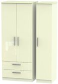 Knightsbridge Wardrobe - 3 Door - LHF 2 Drawers - Triple - Cream Gloss