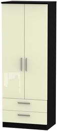 Knightsbridge Cream Gloss and Black 2 Door 2 Drawer Tall Wardrobe