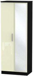 Knightsbridge Cream Gloss and Black 2 Door Tall Wardrobe - 1 Mirror