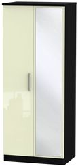 Knightsbridge Cream Gloss and Black 2 Door Wardrobe - 1 Mirror