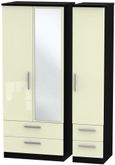 Knightsbridge Cream Gloss and Black 3 Door Combi Wardrobe - 1 Mirror