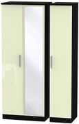 Knightsbridge Cream Gloss and Black 3 Door Tall Triple Wardrobe - 1 Mirror
