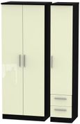 Knightsbridge Cream Gloss and Black 3 Door Tall Triple Wardrobe - RHF 2 Drawers