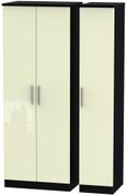 Knightsbridge Cream Gloss and Black 3 Door Tall Triple Wardrobe