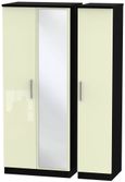 Knightsbridge Cream Gloss and Black 3 Door Triple Wardrobe - 1 Mirror