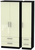 Knightsbridge Cream Gloss and Black 3 Door Triple Wardrobe - 4 Drawers