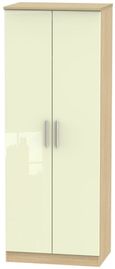 Knightsbridge Cream Gloss and Light Oak 2 Door Plain Tall Wardrobe