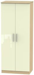 Knightsbridge Cream Gloss and Light Oak 2 Door Plain Wardrobe
