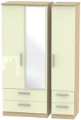 Knightsbridge Cream Gloss and Light Oak 3 Door Combi Wardrobe - 1 Mirror