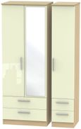 Knightsbridge Cream Gloss and Light Oak 3 Door Tall Combi Wardrobe - 1 Mirror