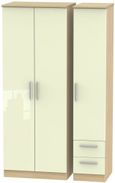 Knightsbridge Cream Gloss and Light Oak 3 Door Tall Triple Wardrobe - RHF 2 Drawers
