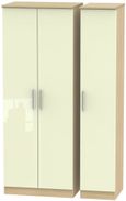 Knightsbridge Cream Gloss and Light Oak 3 Door Tall Triple Wardrobe