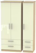 Knightsbridge Cream Gloss and Light Oak 3 Door Triple Wardrobe - 4 Drawers