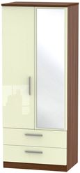 Knightsbridge Cream Gloss and Walnut Effect 2 Door Combi Wardrobe - 1 Mirror