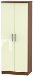 Knightsbridge Cream Gloss and Walnut Effect 2 Door Plain Tall Wardrobe