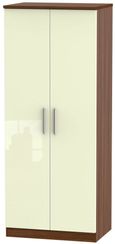 Knightsbridge Cream Gloss and Walnut Effect 2 Door Plain Wardrobe