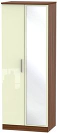 Knightsbridge Cream Gloss and Walnut Effect 2 Door Tall Wardrobe - 1 Mirror