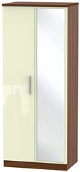 Knightsbridge Cream Gloss and Walnut Effect 2 Door Wardrobe - 1 Mirror