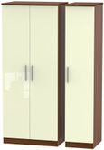 Knightsbridge Cream Gloss and Walnut Effect 3 Door Triple Wardrobe