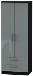 Knightsbridge Grey Gloss and Black 2 Door 2 Drawer Tall Wardrobe