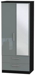 Knightsbridge Grey Gloss and Black 2 Door Combi Wardrobe - 1 Mirror