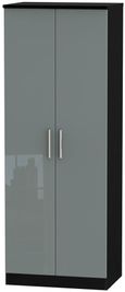 Knightsbridge Grey Gloss and Black 2 Door Plain Tall Wardrobe