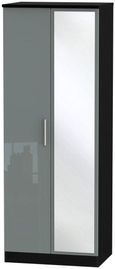 Knightsbridge Grey Gloss and Black 2 Door Tall Wardrobe - 1 Mirror