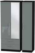 Knightsbridge Grey Gloss and Black 3 Door Combi Wardrobe - 1 Mirror and LHF 2 Drawers