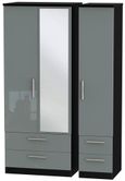 Knightsbridge Grey Gloss and Black 3 Door Combi Wardrobe - 1 Mirror