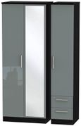 Knightsbridge Grey Gloss and Black 3 Door Tall Combi Wardrobe - 1 Mirror and RHF 2 Drawers