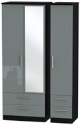 Knightsbridge Grey Gloss and Black 3 Door Tall Combi Wardrobe - 1 Mirror