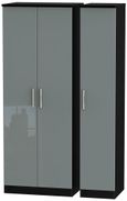 Knightsbridge Grey Gloss and Black 3 Door Tall Triple Wardrobe