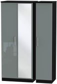 Knightsbridge Grey Gloss and Black 3 Door Triple Wardrobe - 1 Mirror