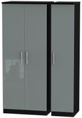 Knightsbridge Grey Gloss and Black 3 Door Triple Wardrobe