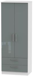Knightsbridge Grey Gloss and White 2 Door 2 Drawer Tall Wardrobe