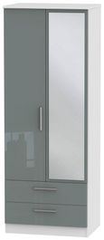 Knightsbridge Grey Gloss and White 2 Door Tall Combi Wardrobe - 1 Mirror