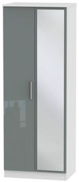 Knightsbridge Grey Gloss and White 2 Door Tall Wardrobe - 1 Mirror