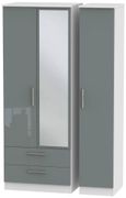 Knightsbridge Grey Gloss and White 3 Door Tall Combi Wardrobe - 1 Mirror and LHF 2 Drawers