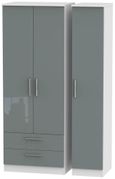 Knightsbridge Grey Gloss and White 3 Door Tall Triple Wardrobe - LHF 2 Drawers